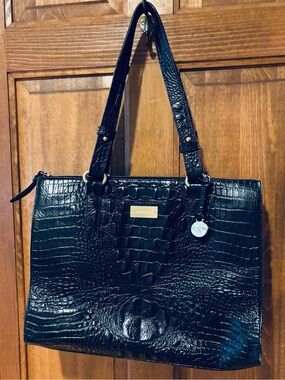 Brahmin Asher Melbourne Hornback Croc- Embossed Black Leather Tote Bag